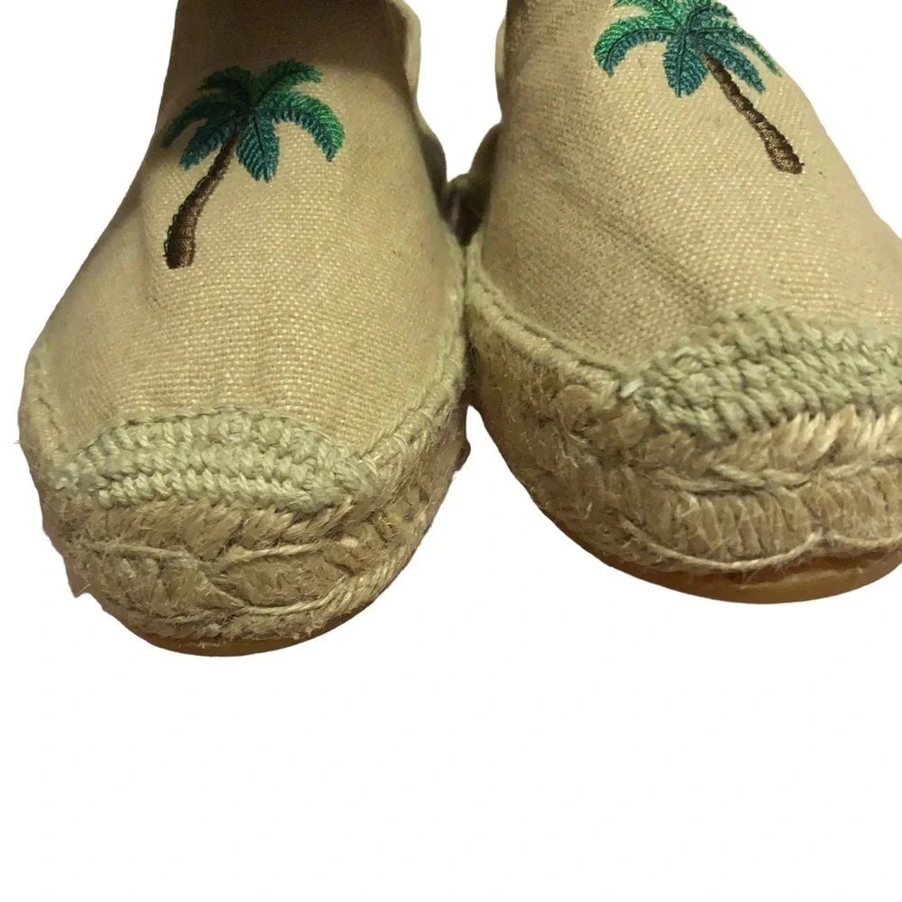 Soludos Tan Jute Canvas‎ Smoking Espadrille Palm Tree Slippers. Size 8.